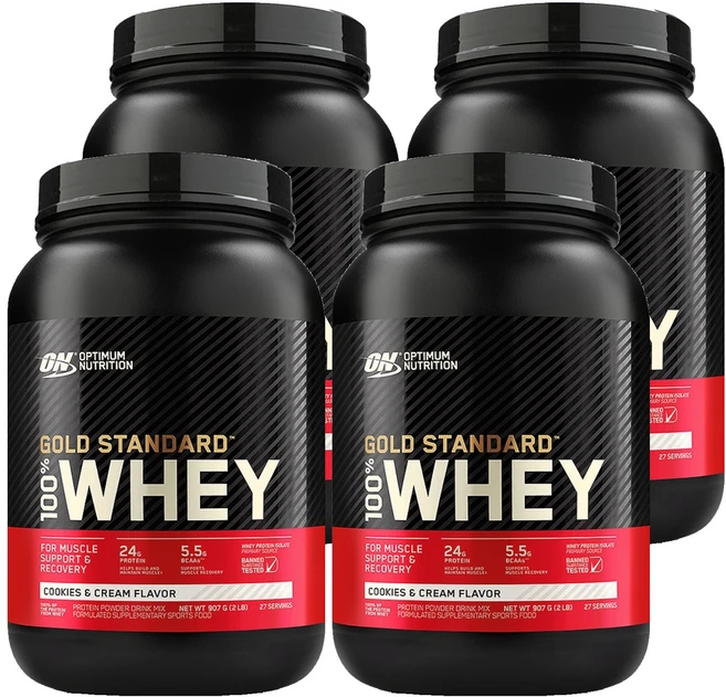 옵티멈뉴트리션 골드 스탠다드 웨이 단백질 쿠키앤크림 27회분, 907g, 4개 - 쿠팡