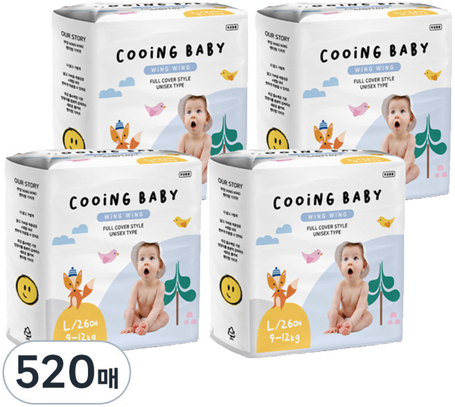 Cooing 쿠잉베이비 윙윙 풀커버 팬티형 아동용, 대형(L), 520매
