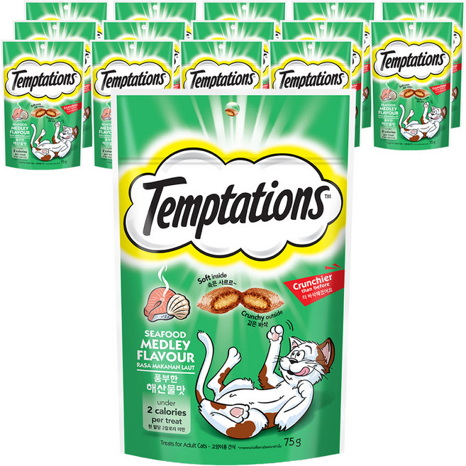 템테이션 고양이 스낵, 풍부한 해산물맛, 75g, 15개