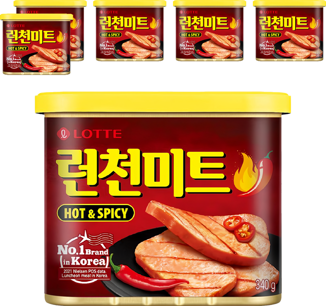 LOTTE 樂天 午餐肉 辣味, 340g, 6罐