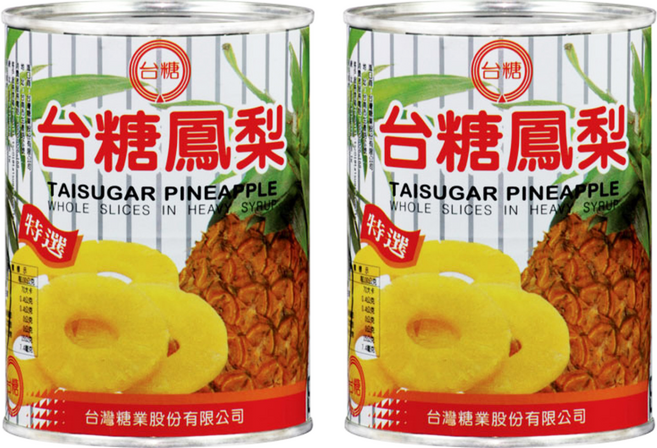 台糖鳳梨罐 整片 台灣經典品牌 適用於漢堡、糕點、冰品, 565g, 2罐