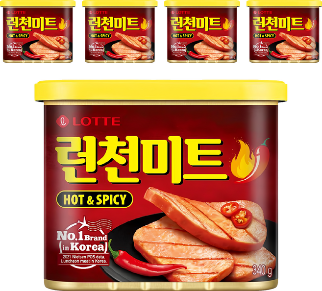 LOTTE 樂天 午餐肉 辣味, 340g, 5罐