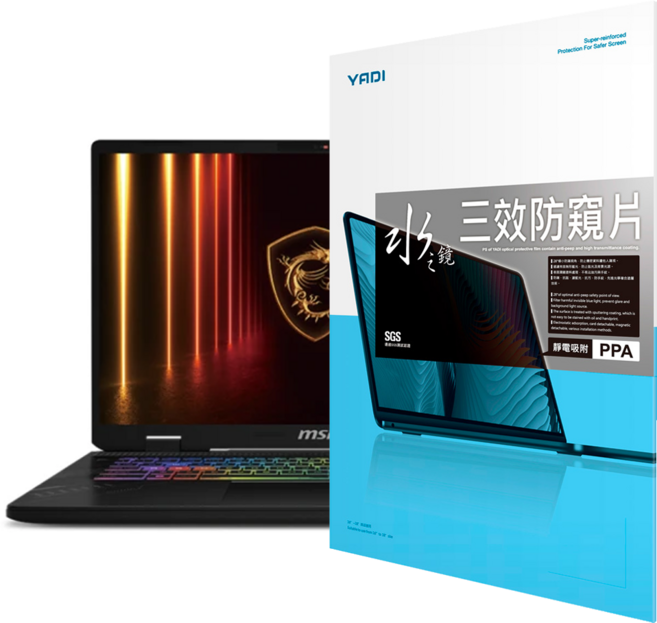 YADI 亞第 16 : 10 水之鏡防窺片 靜電吸附 MSI Crosshair 17 HX AI D2XWFKG-010TW適用 PF4PPA-W170, 1片