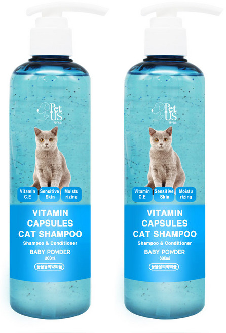 펫어스 비타민 캡슐 고양이 샴푸 베이비파우더향, 300ml, 2개