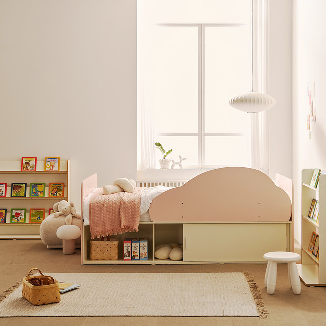 소르니아 아동용 토니 슬라이딩 빅 수납 침대 프레임 + 자동차 안전가드 세트 방문설치, 핑크