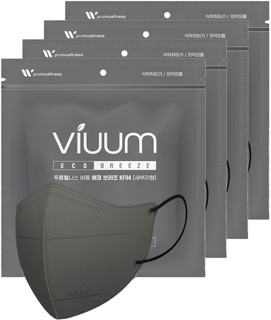 viuum 에코 브리즈 새부리형 마스크 대형 KF94, 25개입, 4개, 그레이