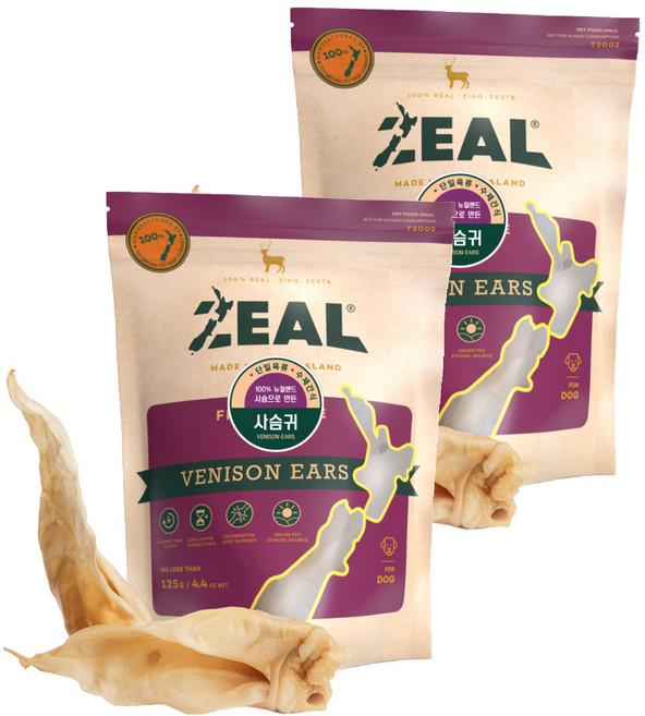 질 뉴질랜드산 강아지 수제간식 오래먹는간식, 사슴 귀, 125g, 2개