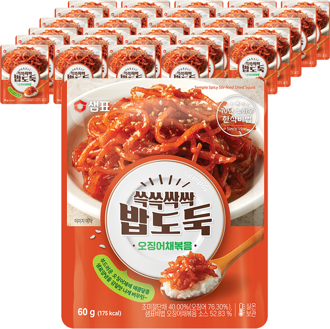 샘표 쓱쓱싹싹 밥도둑 오징어채볶음, 60g, 40개