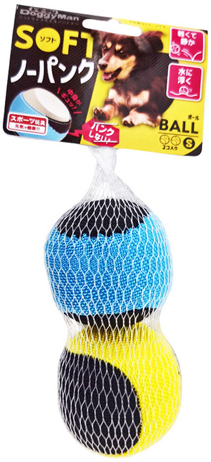 DoggyMan 多格漫 犬用耐咬軟式球型玩具, 黃色 + 藍色, 2顆