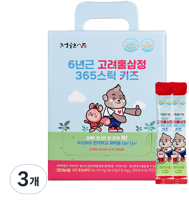 정원삼 6년근 고려홍삼정 365스틱 키즈, 1L, 3개