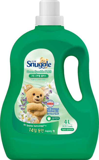 스너글 섬유유연제 그린스파클 플러스 본품, 4L, 1개