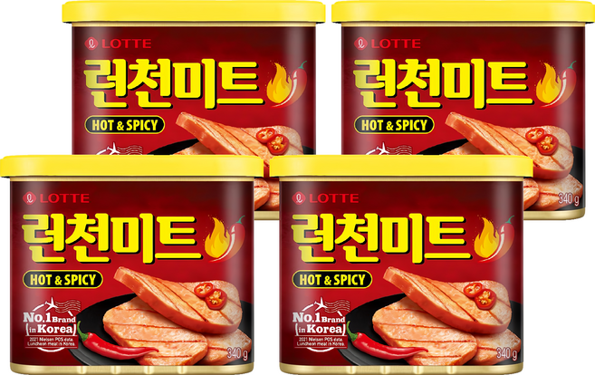 LOTTE 樂天 午餐肉 辣味, 340g, 4罐