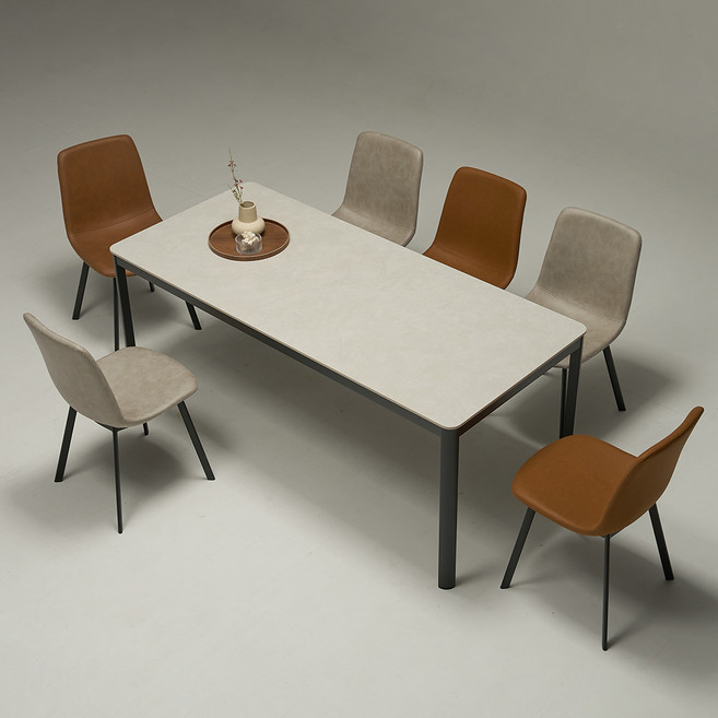 보니애가구 에븐 포세린 1800 세라믹 식탁세트 6인용 방문설치, 아티쿠스그레이 + 블랙 + 루트베이지 + 브라운, 일반의자 6