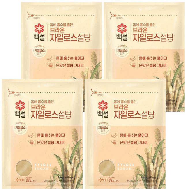 백설 자일로스 브라운 설탕, 1kg, 4개