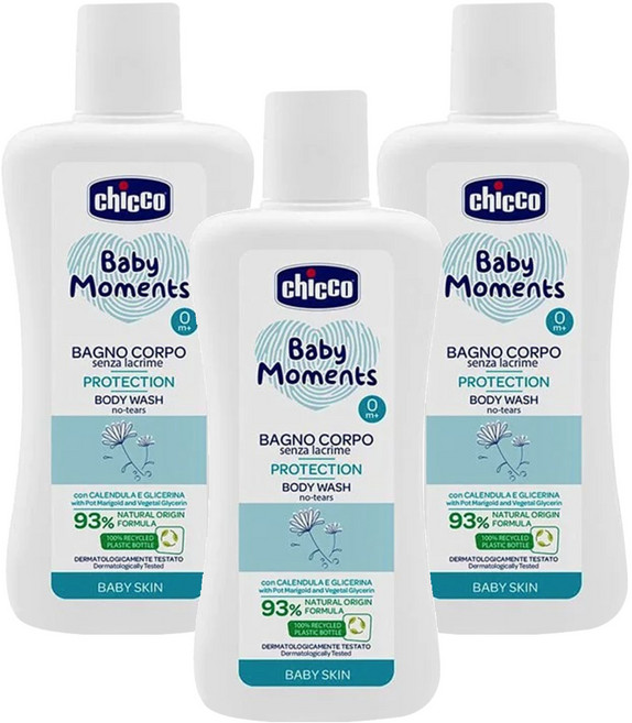 chicco 寶貝嬰兒植萃泡泡浴露 溫和不流淚配方, 200ml, 3瓶