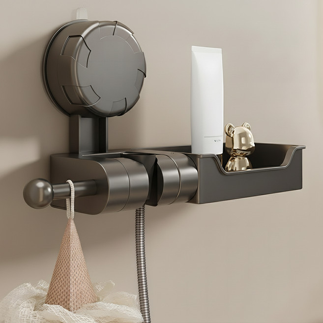 한봄누리 흡착식 샤워기 거치대 욕실 선반, 그레이