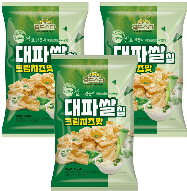 푸드스타 대파쌀칩 크림치즈맛, 60g, 3개