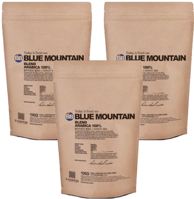 엑스데일리커피 블루마운틴블랜드 원두커피, 1kg, 홀빈(분쇄안함), 3개