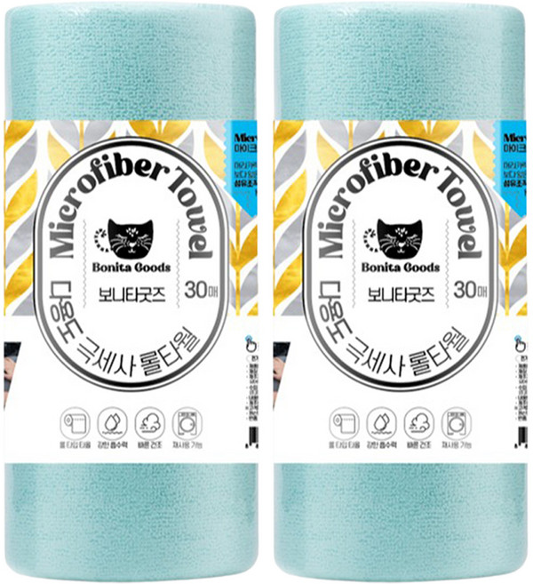 보니타굿즈 다용도 극세사 롤 행주타올 하늘색 30 x 30 cm, 30개, 2개