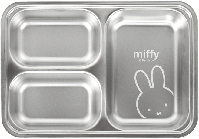 미피 스텐 3칸 깊은 나눔식판, 실버, 단품, 1개