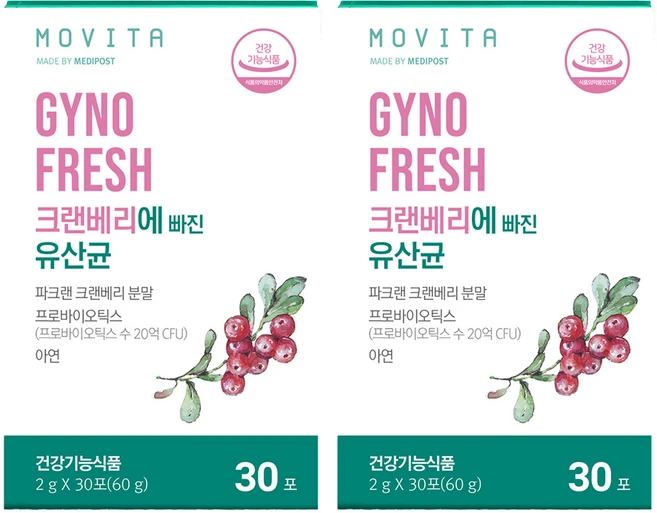 지노프레쉬 크랜베리에 빠진 유산균 30p, 30회분, 2개 - 쿠팡