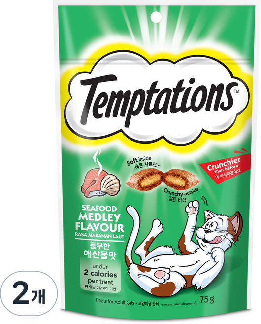템테이션 고양이 스낵, 해산물맛, 75g, 2개