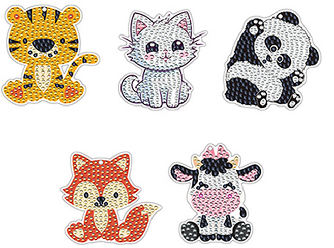 디클레어 큐빅 비즈 보석십자수 DIY 양면 열쇠고리 만들기 5종 세트, 동물친구들, 1세트