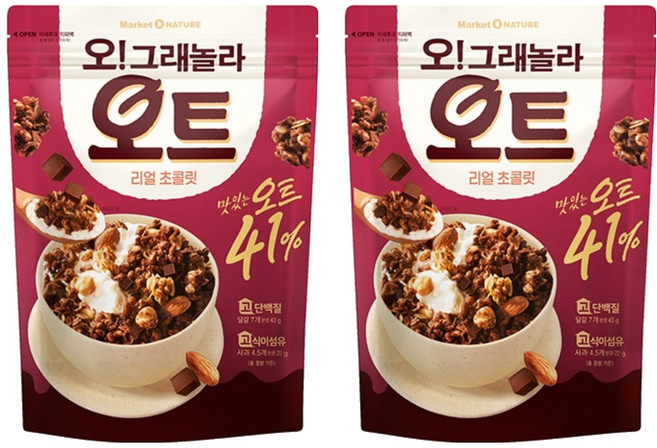 마켓오네이처 오그래놀라 오트 리얼 초콜릿 시리얼, 360g, 2개