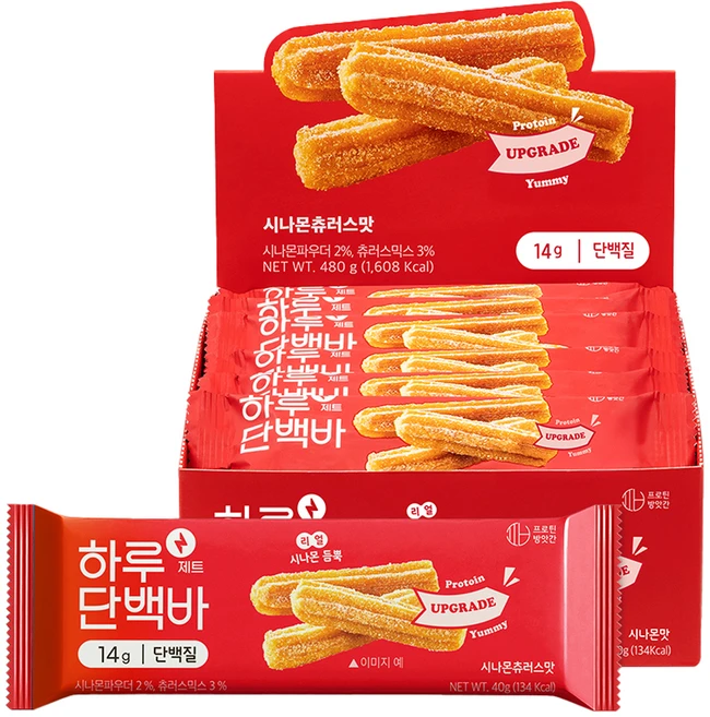 프로틴방앗간 하루단백바 제트 시나몬츄러스맛, 40g, 12개 - 쿠팡