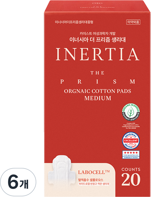 이너시아 더 프리즘 생리대 날개형, 중형, 6개
