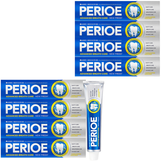 페리오 뉴후레쉬 대용량 불소 구취케어 치약 쿨민트, 185g, 8개