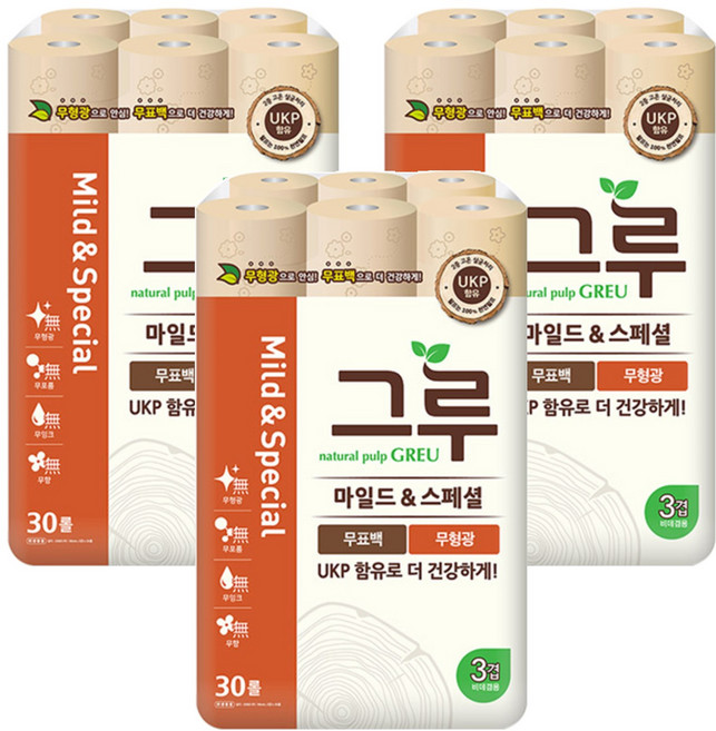 그루 마일드&스페셜 화장지, 30m, 30개입, 3개