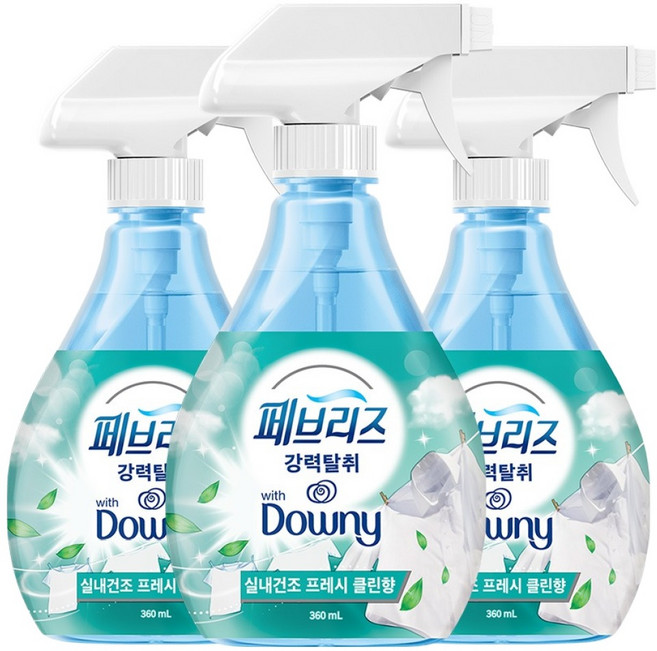 페브리즈 섬유탈취제 다우니 실내건조 프레시클린향 본품, 360ml, 3개