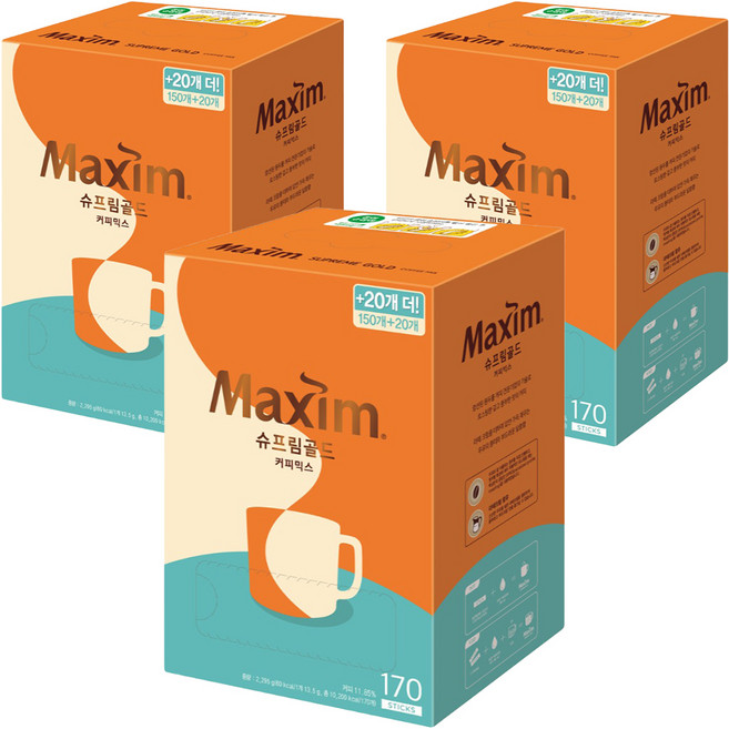 맥심 슈프림 골드 커피믹스, 13.5g, 170개입, 3개