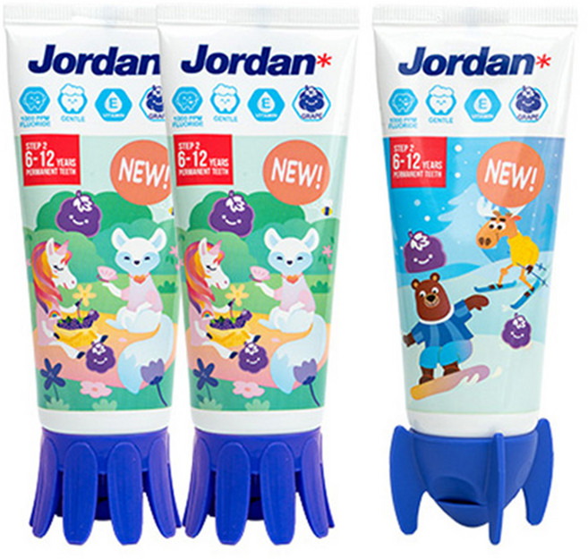 조르단 뉴스텝2 어린이 고불소 치약 포도향, 90g, 3개