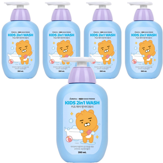 베비언스 리틀카카오프렌즈 키즈 헤어 앤 바디워시 블루, 390ml, 5개