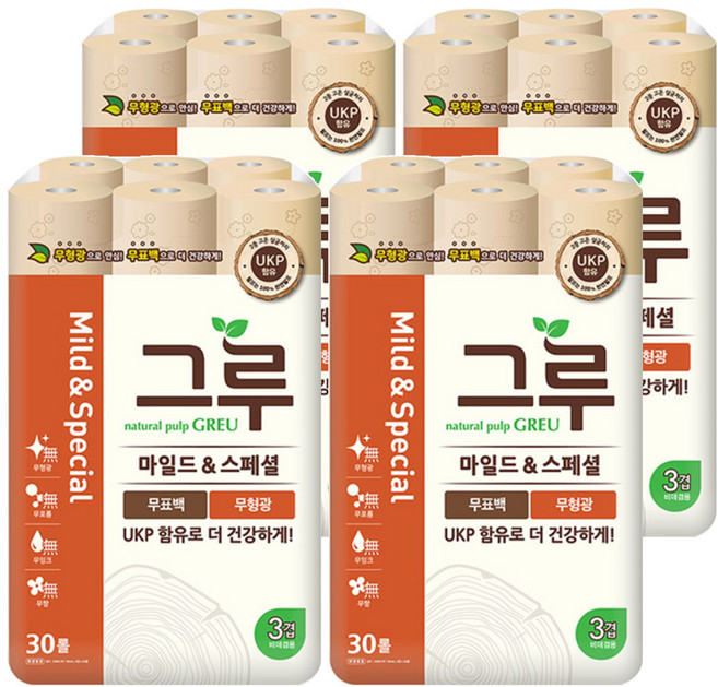 그루 마일드&스페셜 화장지, 30m, 30개입, 4개