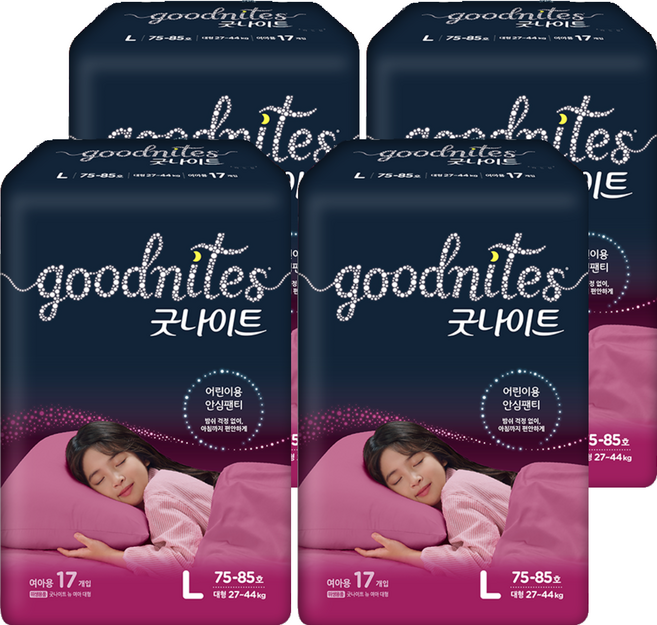 굿나이트 팬티형 키즈 기저귀 여아용, 대형(L), 68매