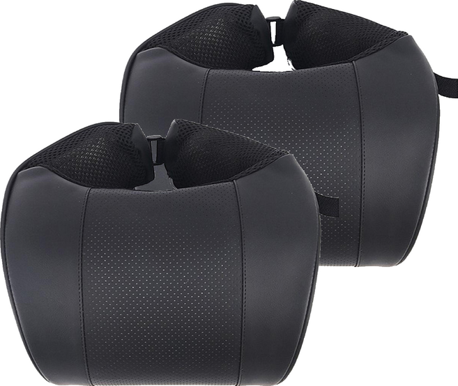 GMZ MOTORS 汽車真皮記憶海綿真頸墊 黑色 2個