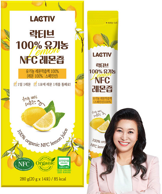 락티브 100% 유기농 NFC 레몬즙, 280g, 1개