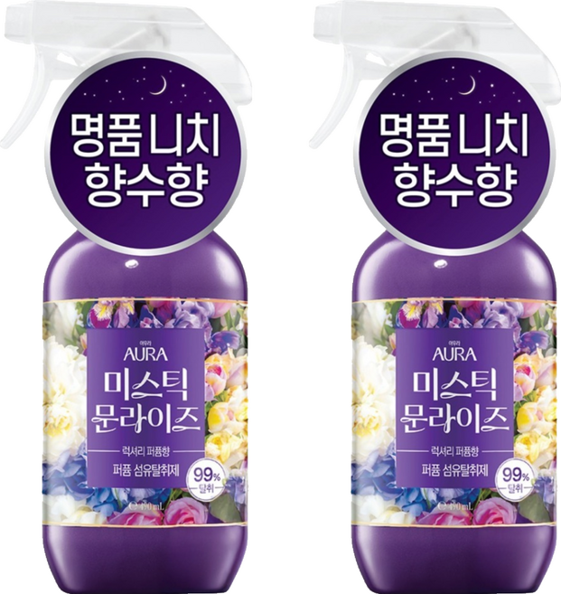아우라 퍼퓸 섬유탈취제 미스틱 문라이즈 본품, 490ml, 2개
