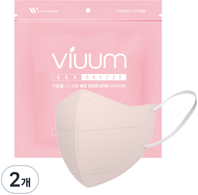 viuum 에코 브리즈 새부리형 마스크 중형 KF94, 25개입, 2개, 핑크