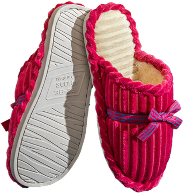 브로브로 여성용 가을 겨울 극세사 패션 실내화, 레드, 2개