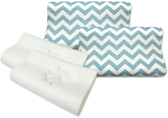 리브맘 고밀도 메모리폼 베개 2p + 커버 2p, 지그재그 블루, 1세트