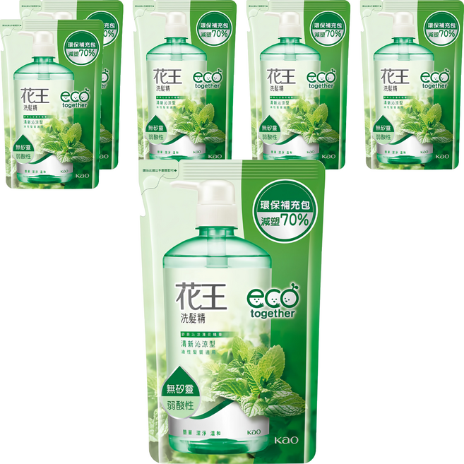 Kao 花王 洗髮精 清新沁涼型 補充包 550ml 油性髮質適用 無矽靈 弱酸性, 6包