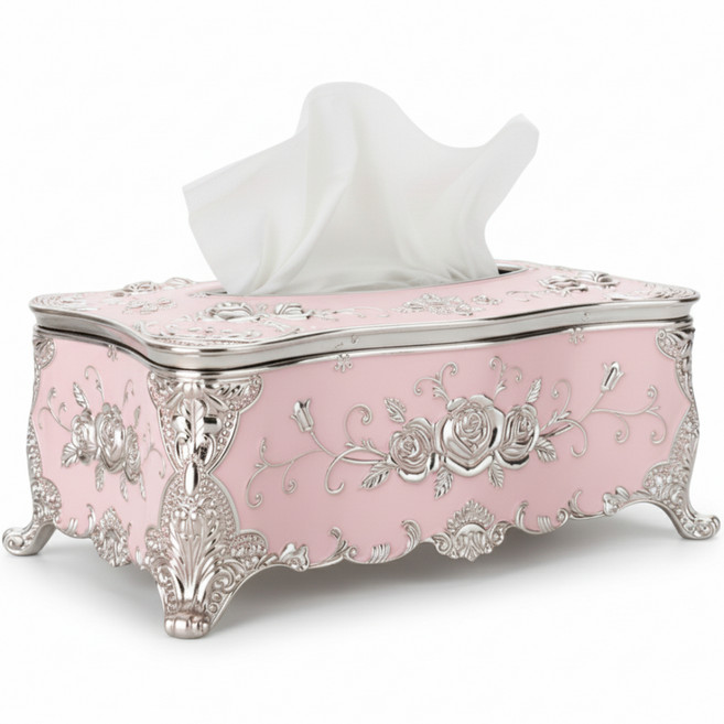 위드리빙 엔틱각티슈 인테리어소품 집들이 결혼선물 휴지곽 럭셔리 티슈커버 케이스, 핑크실버