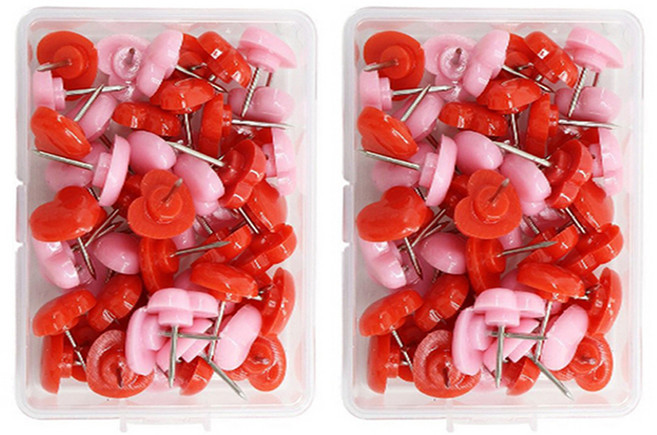 문구담 귀여운 하트모양 압정 핑크레드, 2개, 50개입