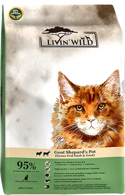 LIVIN'WILD 野宴 全齡貓 無穀配方 乾飼料, 草飼羊 + 野牧山羊, 1810g, 1包