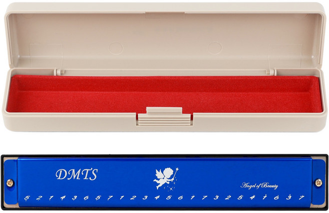 온비유 클래식 트레몰로 24홀 C키 하모니카, 블루, 1개