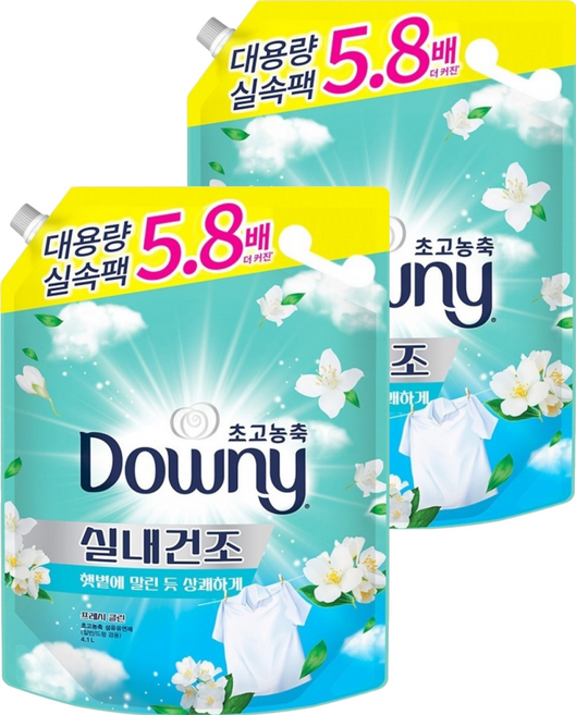 다우니 실내건조 초고농축 섬유유연제 프레시클린 리필, 4.1L, 2개